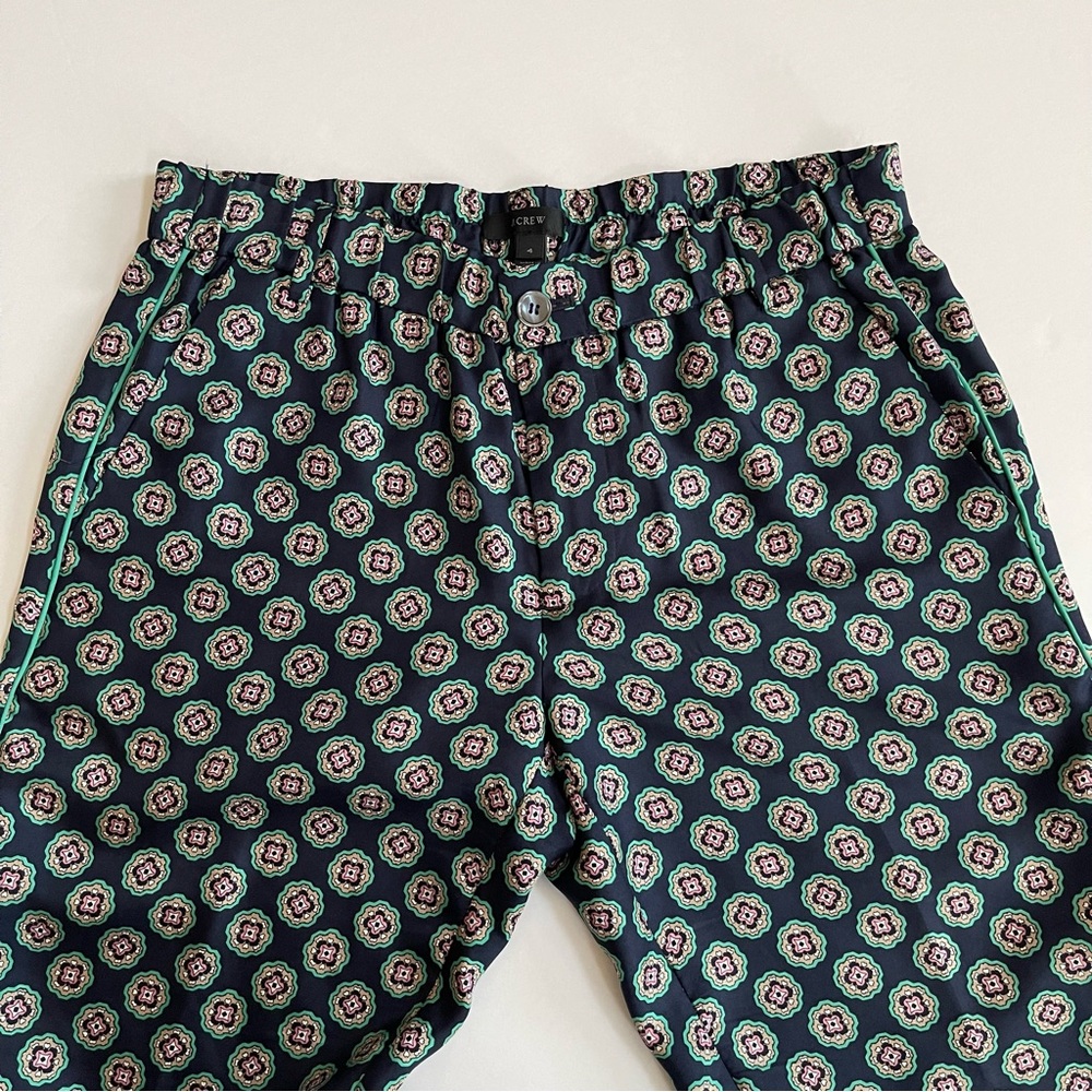 J. Crew navy and teal silk cropped pants in foulard pattern print - Picture 3 of 9